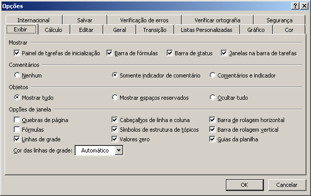 Excel Formatar Opções