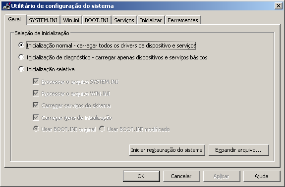 msconfig - utilitrio de configurao do Sistema (Windows)
